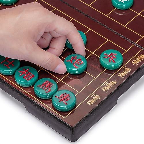 Juego De Ajedrez Chino (Xiangqi) Magnético Tablero Tamaño Viaje (32 cm) con Piezas De Color Verde Jade De Yellow Mountain Imports