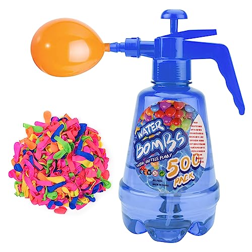 Juego de bomba de globo de agua de 1.5 L, bomba de globo de agua de aire con 500 globos de agua, 3 en 1, botella de spray para niños, juegos de piscina y jardín al aire libre (azul)