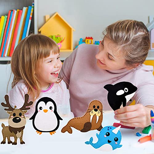 Juego de costura para niños a partir de 6 años, animales de fieltro para principiantes, niñas, niños, creativo, juego de manualidades para niños con hilo de bordar de colores, agujas de plástico,