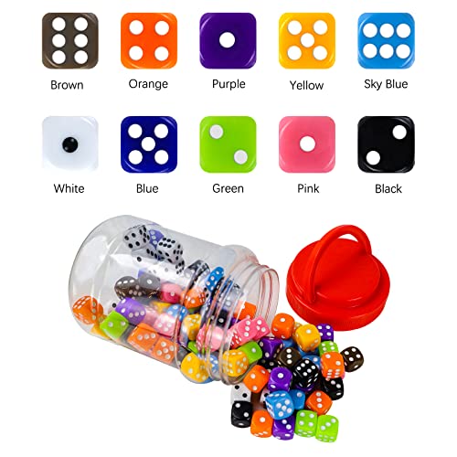 Juego de Dados de 6 Caras 100 Piezas Dados acrílicos opacos de 16 mm para Juegos de Mesa, Juegos de Dados, Juegos matemáticos, con Bolsa de Terciopelo de Regalo, 10 Colores (100pcs 16mm conservas)