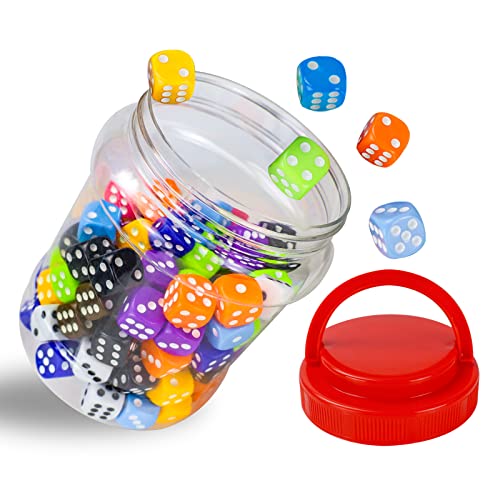 Juego de Dados de 6 Caras 100 Piezas Dados acrílicos opacos de 16 mm para Juegos de Mesa, Juegos de Dados, Juegos matemáticos, con Bolsa de Terciopelo de Regalo, 10 Colores (100pcs 16mm conservas)