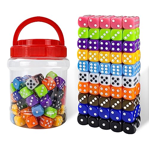 Juego de Dados de 6 Caras 100 Piezas Dados acrílicos opacos de 16 mm para Juegos de Mesa, Juegos de Dados, Juegos matemáticos, con Bolsa de Terciopelo de Regalo, 10 Colores (100pcs 16mm conservas)