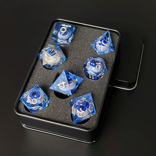 Juego de Dados DND Ojo de Dragón Movedizas Dados de Borde Afilado de Resina Dados D&D 7 Piezas para Mazmorras y Dragones Poliédricos Pathfinder RPG MTG con Caja de Regalo