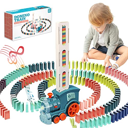 Juego de Juguetes de Dominó para Niños,100 Piezas de Bloques de Dominó Automáticos Juguetes de Apilamiento Juegos Infantiles Creativos Educación Temprana Niños Niñas Edad 3-12(Cian)