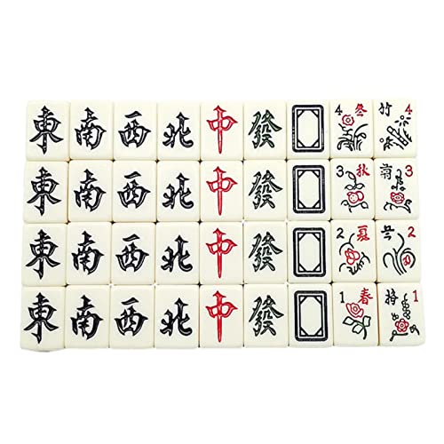 Juego de Mahjong, juego de Mahjong chino con estuche de viaje, juego de Mahjong de 144 fichas portátil, Mini Mahjong, 1.5 '' grande 144+2 fichas con números arábigos, 2 dados y un indicador de viento