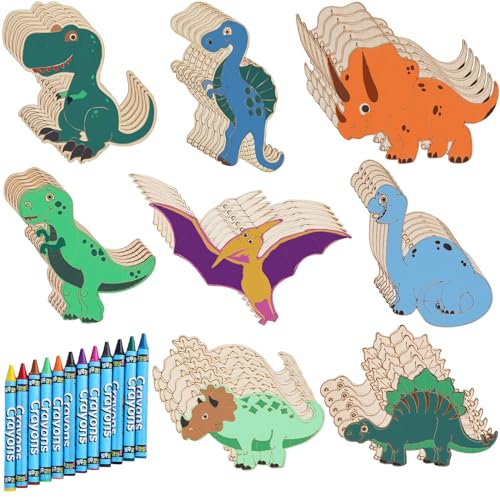 Juego de manualidades de madera de dinosaurio de 48 piezas, juegos de manualidades de madera de dinosaurio para niños, manualidades de cumpleaños infantiles, juego de manualidades de madera para