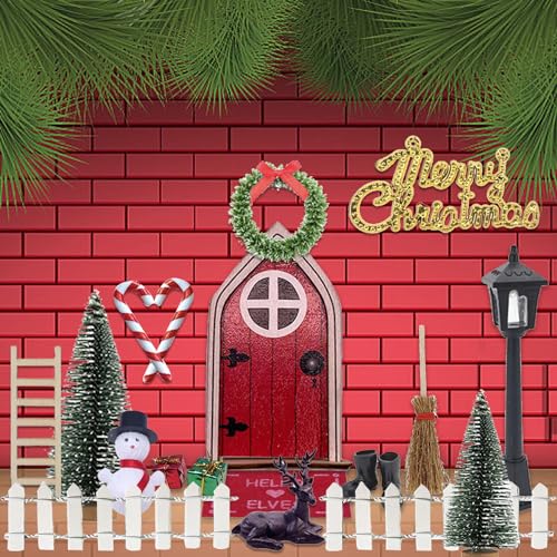 Juego de Navidad con Puerta de gnomo, Juego de Puerta de gnomo navideño, Accesorios navideños para gnomos en Miniatura con Puerta de Hadas, Juego de Puerta Secreta de Papá Noel, Puerta roja