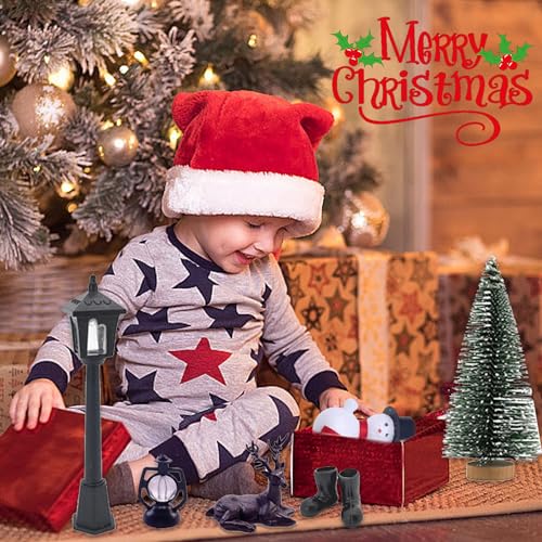 Juego de Navidad con Puerta de gnomo, Juego de Puerta de gnomo navideño, Accesorios navideños para gnomos en Miniatura con Puerta de Hadas, Juego de Puerta Secreta de Papá Noel, Puerta roja