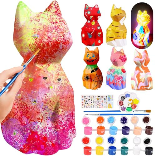 Juego de pintura de gato luminoso - gato 3D luminoso, juego de arte creativo con pegatinas de gato 3D, Suministros de arte, Juego creativo para niños, para edades de 3 4 5 6 7 8 9 10 11 12 años