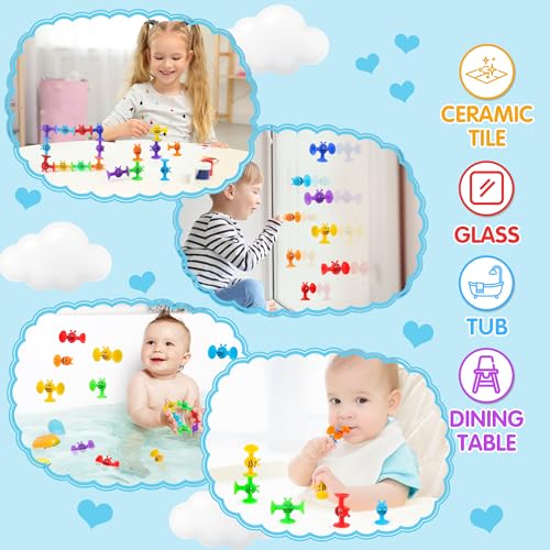 Juego de Ventosas para Niños, Juguetes Sensoriales Interactivos, 32 Piezas Juguetes de Baño para Niños, Juguetes de Succión con Forma de Animal Juguetes Multicolores para 3 4 5 6 7 años