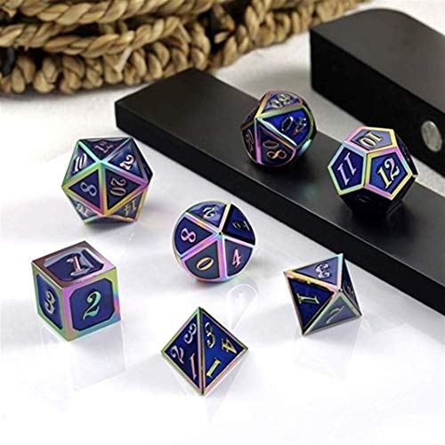 Juegos educacionales Rainbow Metal Edge Dados Set con Bolsa Junta de rol Dragones Regalo Cuadro de Juego de Partido de la Barra Dados del Juego de Las manías del Juguete 7pcs / Set (Color : Purple)