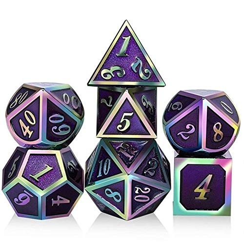 Juegos educacionales Rainbow Metal Edge Dados Set con Bolsa Junta de rol Dragones Regalo Cuadro de Juego de Partido de la Barra Dados del Juego de Las manías del Juguete 7pcs / Set (Color : Purple)