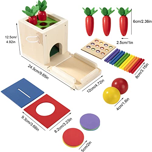 Juguete Montessori de Madera para Niños Pequeños 1 Año, Caja de Permanencia de Objetos, Caja de Monedas, Cosecha de Zanahorias, Juguete de Clasificación Aprendizaje Juego de Bolas Colores