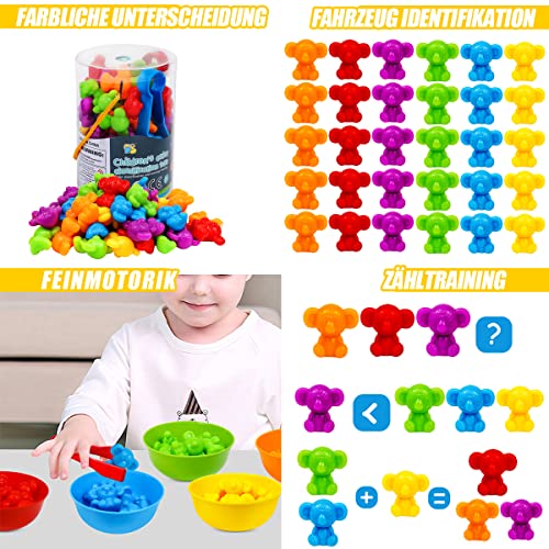 Juguetes a partir de 3 años, 48 unidades Montessori juguetes a partir de 3 4 5 6 años, juguetes de matemáticas STEM con tazas y pinzas, habilidades matemáticas, colores para distinguir koala