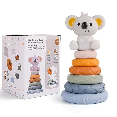 Juguetes apilables Koala, Juguetes apilables con anillos, paquete de 6 juguetes para bebés para la dentición, círculo de anidación con figura de caballo, para bebés de 6, 12 y 18 meses, niños y niñas