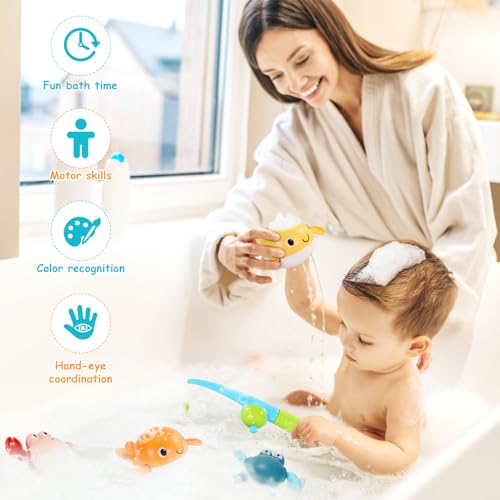 Juguetes Baño Bebe, 10 Piezas Juego de Pesca Magnéticos con Red de Pesca, Juguete de Natación Flotantes Bañera Educativos Juegos Regalo para Infantil Niños Niñas de 3 4 5 6 7 8+ Años