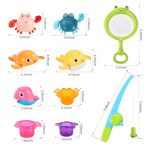 Juguetes Baño Bebe, 10 Piezas Juego de Pesca Magnéticos con Red de Pesca, Juguete de Natación Flotantes Bañera Educativos Juegos Regalo para Infantil Niños Niñas de 3 4 5 6 7 8+ Años