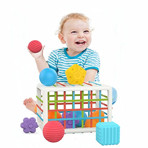 Juguetes Montessori Bebes 6-12 Meses, Cubo Juguete Sensoriales con 14 Piezas Surtido de Formas Coloridas para Niños 1-3 Años, Juego Clasificación de Fina Motricidad para 12 Meses, Regalo Cumpleaños