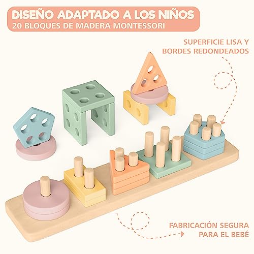 Juguetes Montessori de Apilamiento y de Selección 1 2 3 años - Juguete para Actividades y Desarrollo de Madera Colores Pastel - Juego Montessori para los Más Peques 1 año Montessori