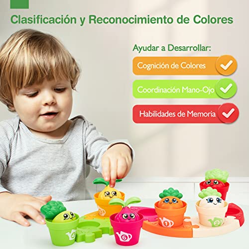 Juguetes Montessori para Niños 1 Año, 18 Pcs Vasos Apilables Juguetes Bebes 6-12 Meses Toddlers Juguetes de Clasificación de Colores y Formas con Puzzles, Juguete Educativo para Niños 1 2 3 Años