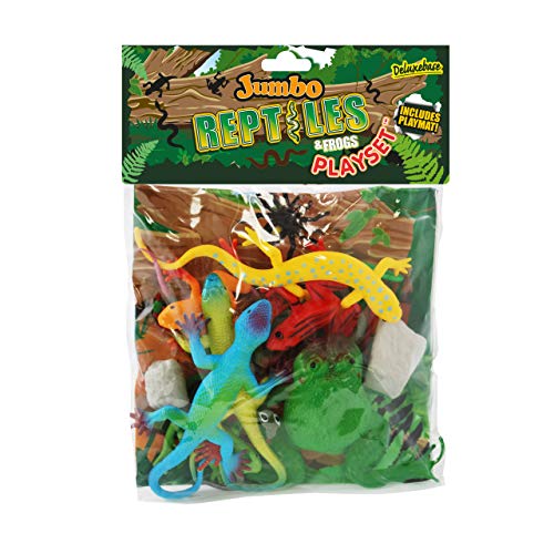 Jumbo Playset - Reptiles de Deluxebase. Set de Juego con Figuras de animalitos Bolsa de Reptiles de Juguete Grandes, Incluye Rana, Lagarto y Serpiente. Animales selváticos de Juguete para niños