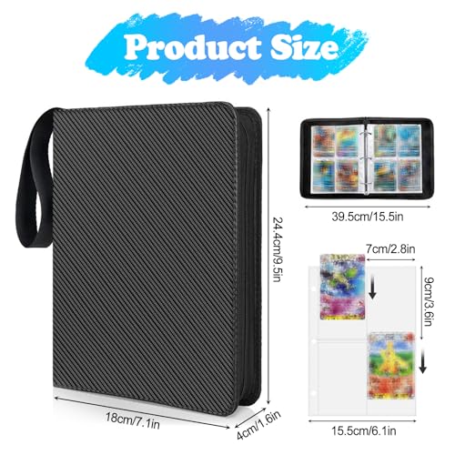 JurciCat Album para cartas 50 páginas 400 cartas Álbum cards grande Compatible Varias cartas (Negro)