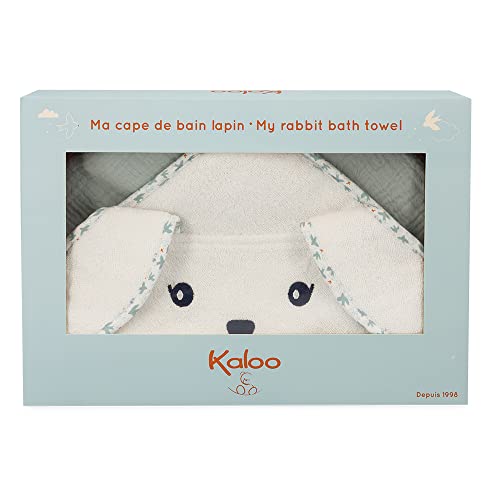 KALOO - K'doux, Capa de Baño Conejo para Bebé, Suave y Absorbente, 75 x 75 cm, Toalla de Baño de Algodón con Capucha y Orejas de Conejo, Estampado Palomas, Desde el Nacimiento, K216006