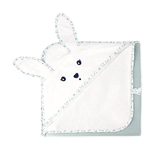 KALOO - K'doux, Capa de Baño Conejo para Bebé, Suave y Absorbente, 75 x 75 cm, Toalla de Baño de Algodón con Capucha y Orejas de Conejo, Estampado Palomas, Desde el Nacimiento, K216006