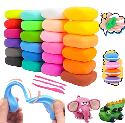 KARLOR Amasilla ultraligera para niños, 24 colores, para modelar, arcilla de modelado, no tóxica, súper suave, con herramientas, juegos creativos, manualidades para la escuela niños a partir de 3 años