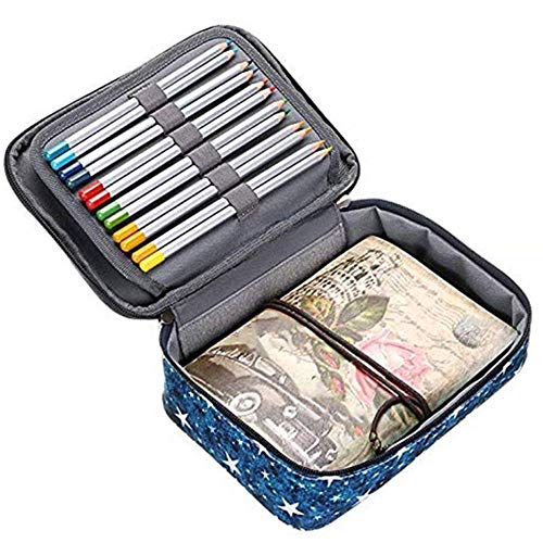 Kawaii Girls Boys School Pencil Case Penal Canvas 72 Holes Pencilcase Cartridge Penalty Large Pen Bag Box Stationery Kit (Azul), Azul