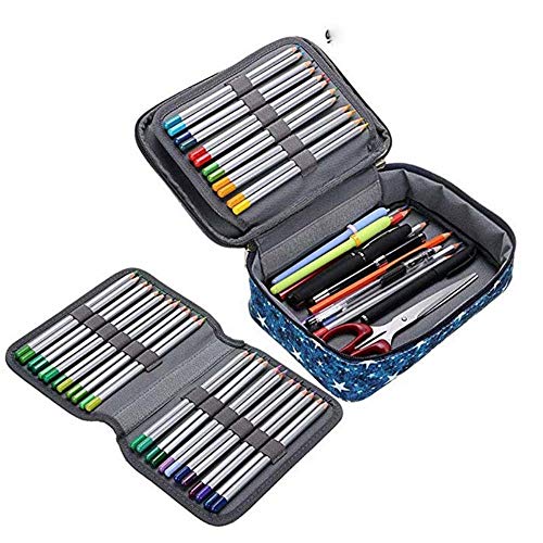 Kawaii Girls Boys School Pencil Case Penal Canvas 72 Holes Pencilcase Cartridge Penalty Large Pen Bag Box Stationery Kit (Azul), Azul