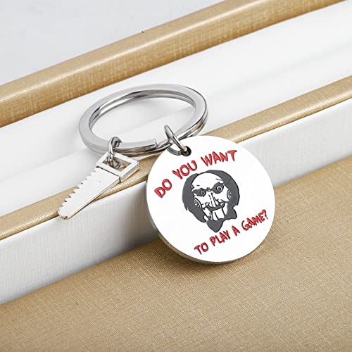 KEYCHIN Llavero de película de terror Saw Jigsaw Killer Fans Gifts Do You Want To Play Games Jewelry For Horror Movie Lover, Play Games K-s, L