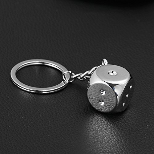 Kim Johanson Llavero 3D Dice en forma de cubo de plata con bolsa de joyería, 1,5cm, Plata