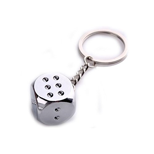 Kim Johanson Llavero 3D Dice en forma de cubo de plata con bolsa de joyería, 1,5cm, Plata