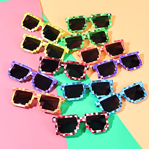 KINBOM 12 Pares Gafas Colores Fiesta, Gafas de Sol para Fiesta Gafas de Sol Color Gafas de Sol Plástico Fiesta Niños Adultos para Cumpleaños Mineros Juegos Pixelados Fiestas Regalos (6 Colores)