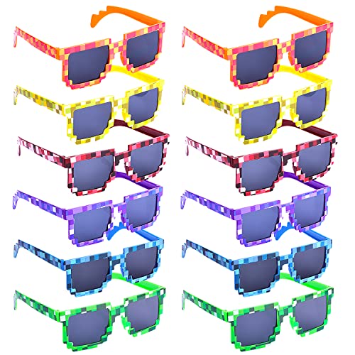 KINBOM 12 Pares Gafas Colores Fiesta, Gafas de Sol para Fiesta Gafas de Sol Color Gafas de Sol Plástico Fiesta Niños Adultos para Cumpleaños Mineros Juegos Pixelados Fiestas Regalos (6 Colores)