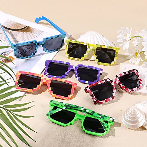 KINBOM 12 Pares Gafas Colores Fiesta, Gafas de Sol para Fiesta Gafas de Sol Color Gafas de Sol Plástico Fiesta Niños Adultos para Cumpleaños Mineros Juegos Pixelados Fiestas Regalos (6 Colores)