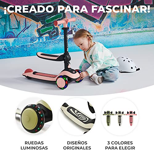 Kinderkraft HALLEY, Patinete 2 en 1, Para Niños, Ajustable, Draisienne, Triciclo, Multifuncional, Bici, 3 Ruedas, LED, De 2 años hasta 50 kilos, Blanco. Montaje en suelo