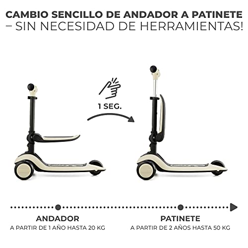 Kinderkraft HALLEY, Patinete 2 en 1, Para Niños, Ajustable, Draisienne, Triciclo, Multifuncional, Bici, 3 Ruedas, LED, De 2 años hasta 50 kilos, Blanco. Montaje en suelo