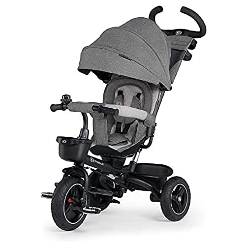 Kinderkraft SPINSTEP Triciclo Evolutivo Bebé 5 en 1 de 9 Meses a 5 Años, Bicicleta para niños, Capota impermeable con filtro UPF 50+, Asiento giratorio 360 grados, Gris