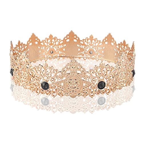 King Men Gold Tiara Crown Imperial Medieval Diadema de cristal para boda, Halloween, Feria, disfraz de cumpleaños, festival de música, accesorios para el cabello (negro)