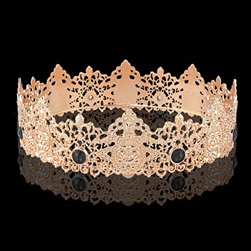 King Men Gold Tiara Crown Imperial Medieval Diadema de cristal para boda, Halloween, Feria, disfraz de cumpleaños, festival de música, accesorios para el cabello (negro)