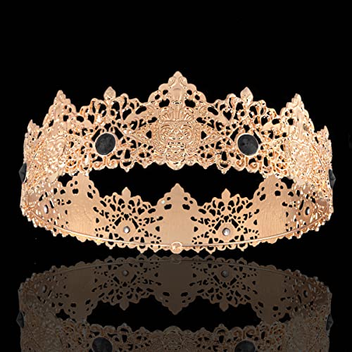 King Men Gold Tiara Crown Imperial Medieval Diadema de cristal para boda, Halloween, Feria, disfraz de cumpleaños, festival de música, accesorios para el cabello (negro)