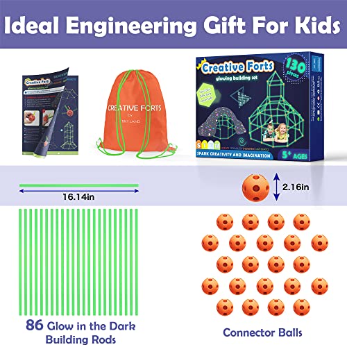 Kit construccion Fuertes niños - Brillan en la Oscuridad, 130 Piezas Creative Fort Toy para niños y niñas de 5+ años, Juguetes de construcción Stem, DIY Kit Castillos Túneles, Tienda de Juegos