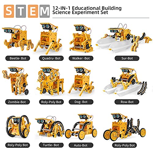 Kit de Robot Solar Stem, Juguetes 12 en 1, Juego de experimentos de Ciencia de construcción educativa, Regalos para niños, niñas, Regalos para niños de 8, 9, 10, 11, 12 y 13 años (Gris) (Amarillo)