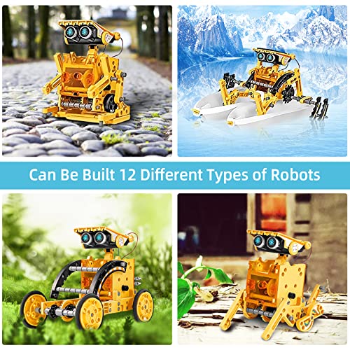 Kit de Robot Solar Stem, Juguetes 12 en 1, Juego de experimentos de Ciencia de construcción educativa, Regalos para niños, niñas, Regalos para niños de 8, 9, 10, 11, 12 y 13 años (Gris) (Amarillo)