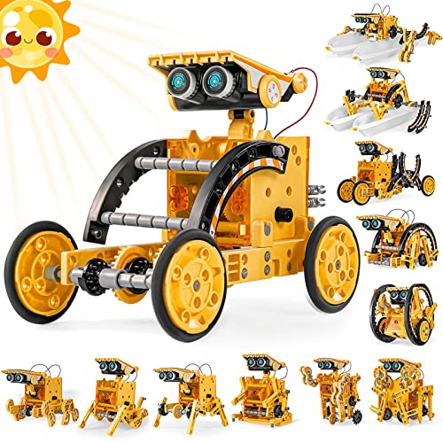 Kit de Robot Solar Stem, Juguetes 12 en 1, Juego de experimentos de Ciencia de construcción educativa, Regalos para niños, niñas, Regalos para niños de 8, 9, 10, 11, 12 y 13 años (Gris) (Amarillo)