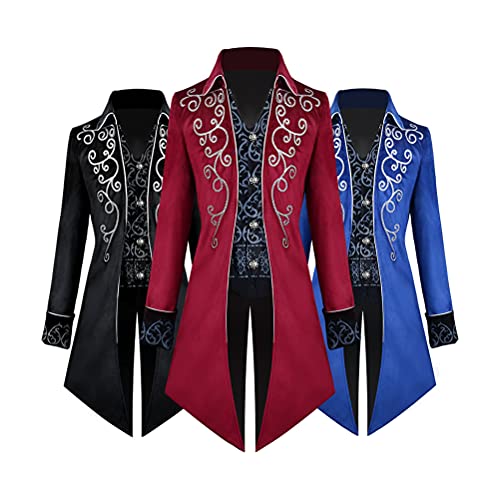 KJHSDNN Hombre Vintage Steampunk Chaqueta Renacentista Gótica Victoriana Levita Medieval Retro FRAC Uniforme Halloween Brujo Vampiro Pirata Disfraz Hombres Adultos Trajes