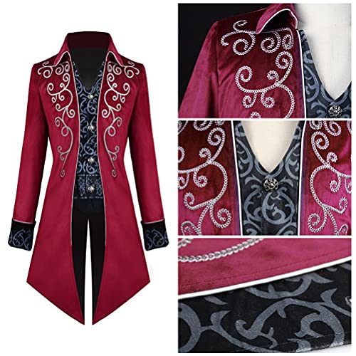 KJHSDNN Hombre Vintage Steampunk Chaqueta Renacentista Gótica Victoriana Levita Medieval Retro FRAC Uniforme Halloween Brujo Vampiro Pirata Disfraz Hombres Adultos Trajes