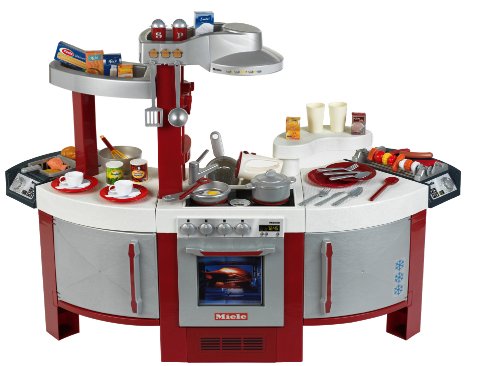 Klein Theo 9125 Cocina N.º 1 de Miele Cocina para niños Que se Puede Utilizar por Ambos Lados, Placa de cocción con Sonido, Medidas 137 cm x 55 cm x 95 cm, Juguete para niños a Partir de 3 años